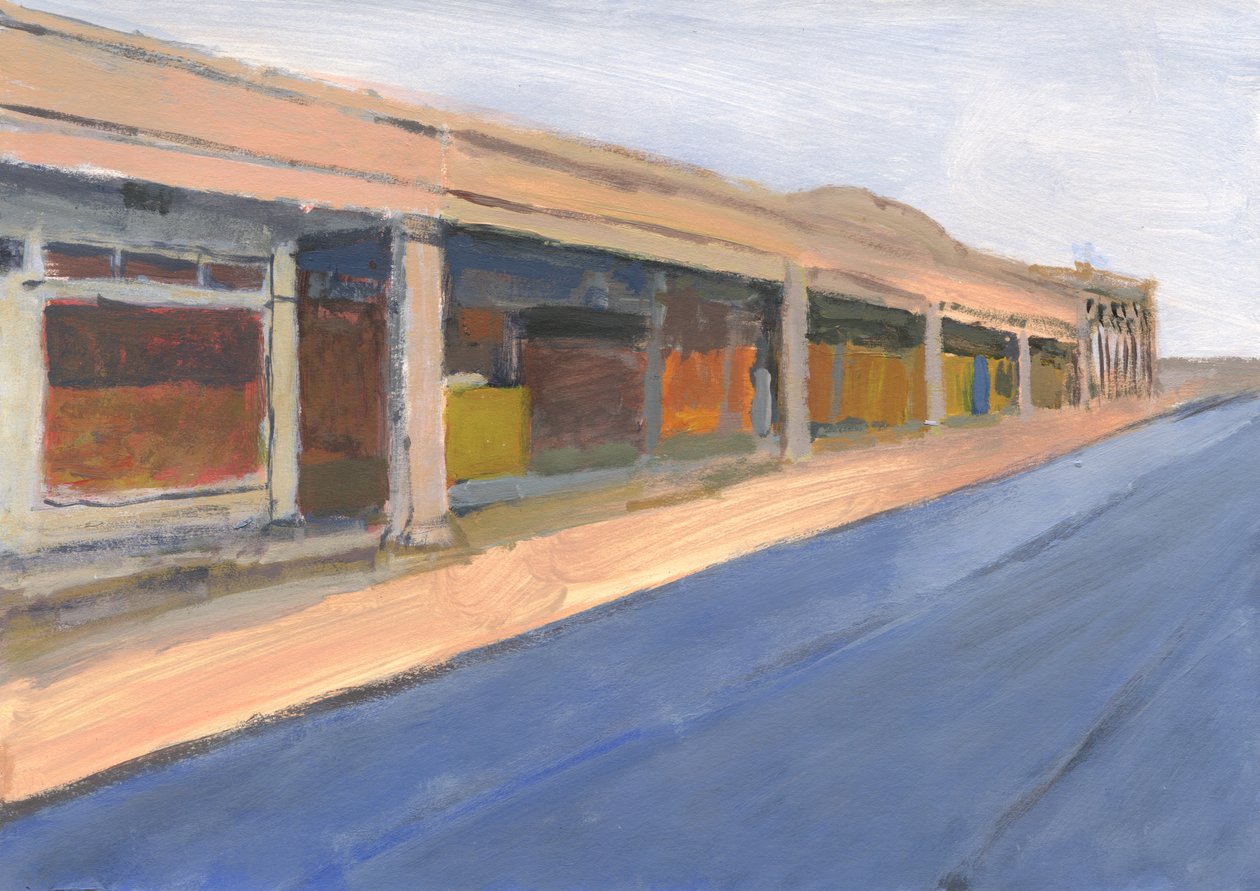Strip mall 6, 2023 (akril, papír) alkotó: Simon Neville