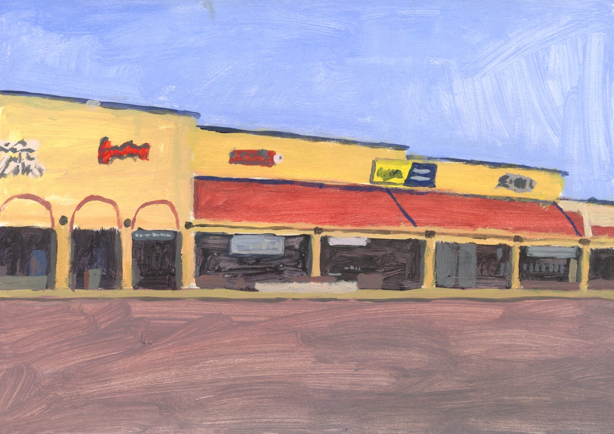 Strip mall 7, 2023 (akril, papír) alkotó: Simon Neville