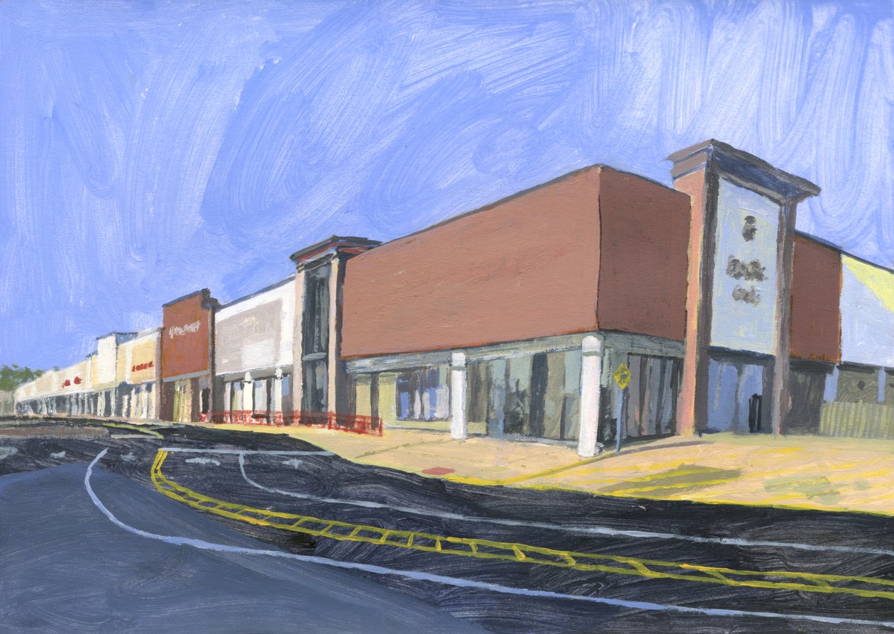 Strip mall 8, 2023 (akril, papír) alkotó: Simon Neville