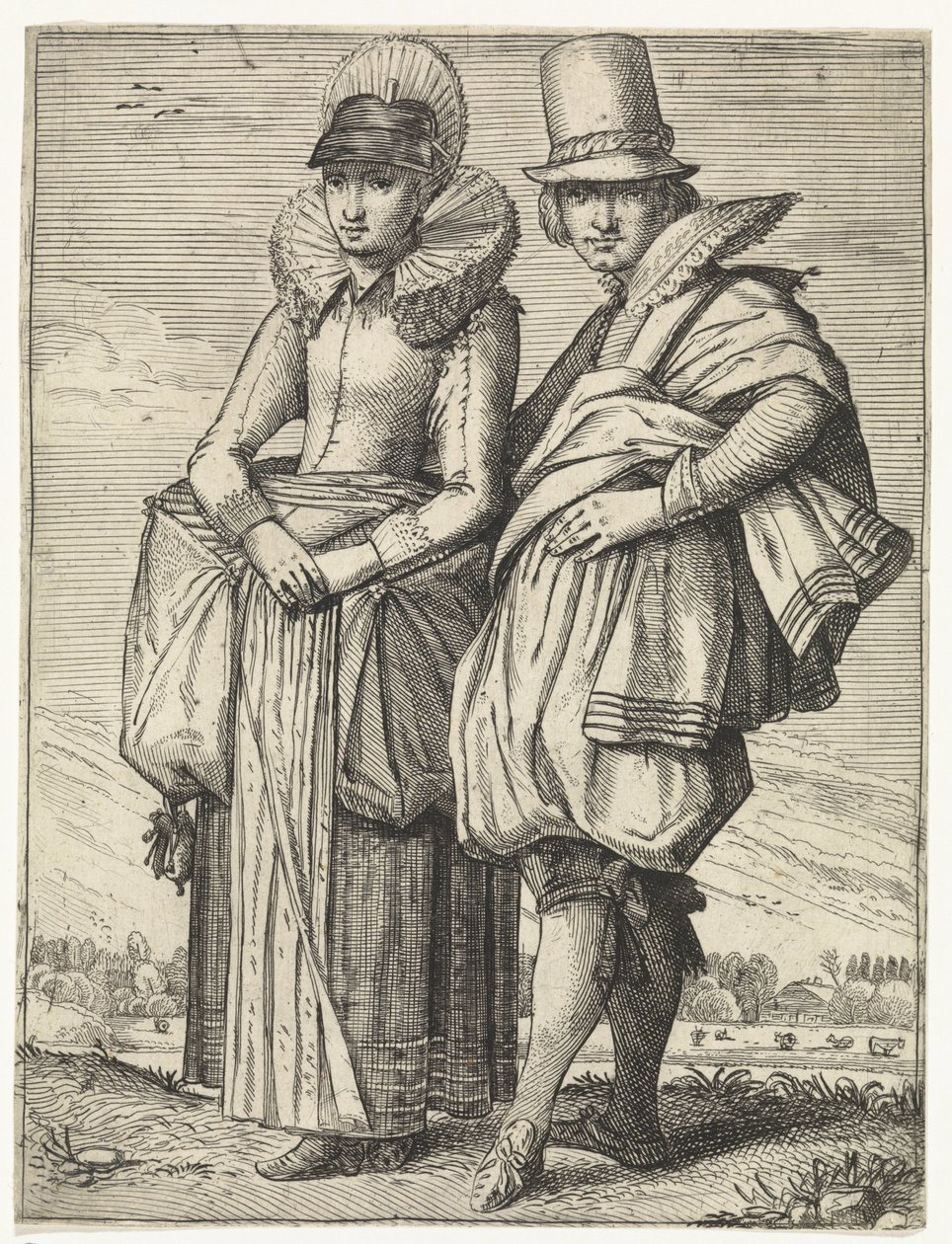 Férfi és nő az 1625 körüli divat szerint öltözve alkotó: Simon Poelenburg (attributed to)
