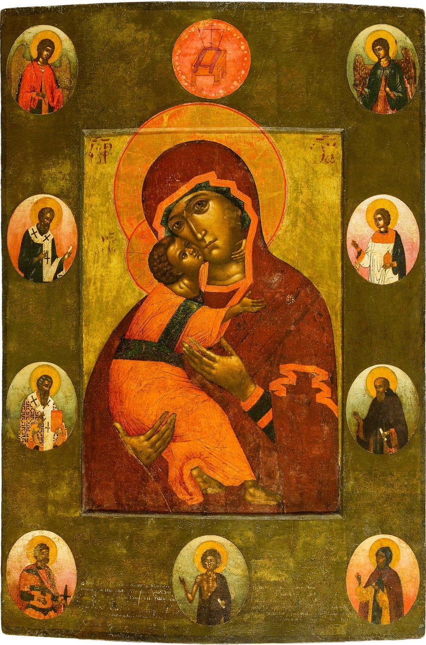 Vlagyimir Szűza kiválasztott szentekkel par Ushakov, Simon (Pimen) Fjodorovics (1626-1686). Tempera a panelen alkotó: Simon Ushakov