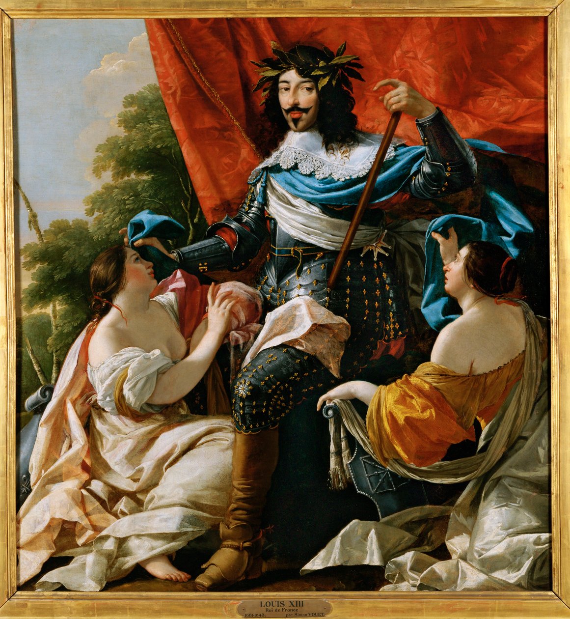 XIII. Lajos két Franciaországot és Navarrát szimbolizáló nő között ... alkotó: Simon Vouet