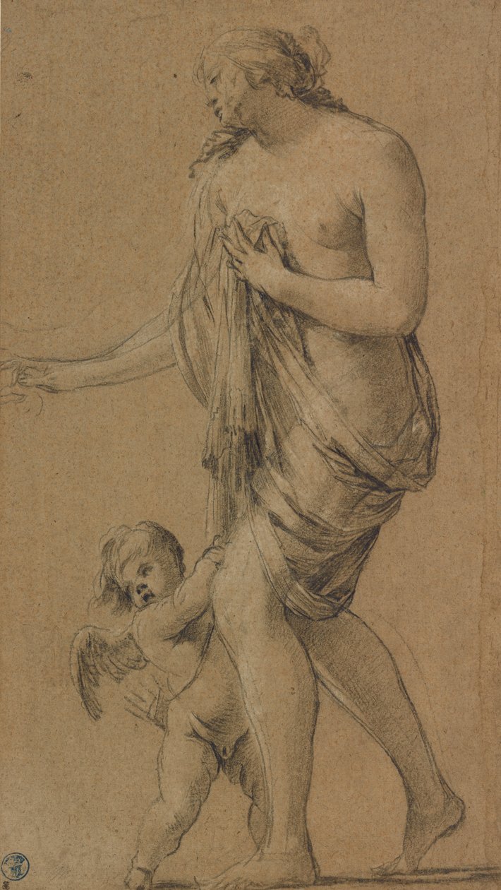Tanulmány Vénusz és Ámor alakjához (recto); Férfiakt tanulmánya (verso) alkotó: Simon Vouet