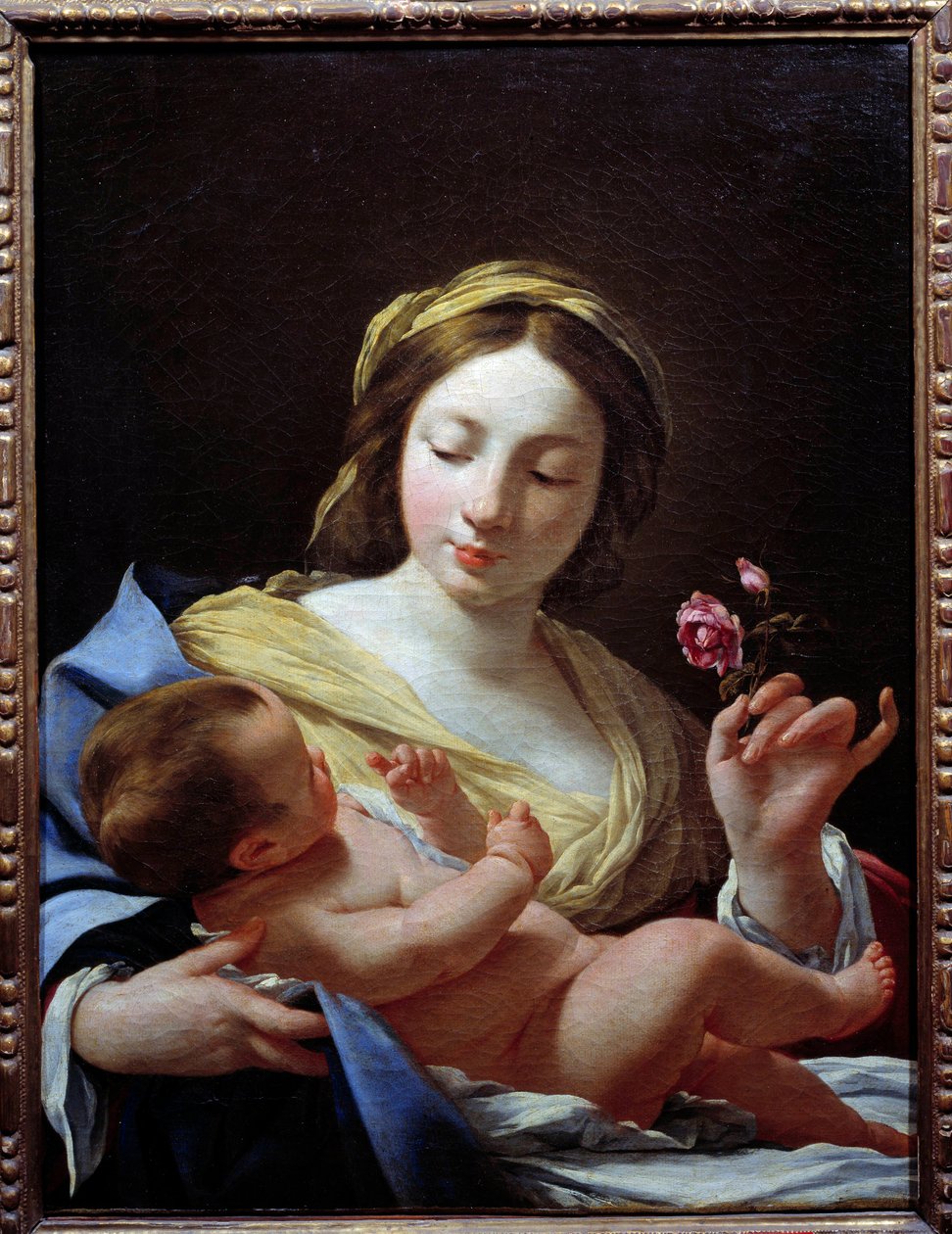 Simon Vouet (1590-1649) festménye: Szűz gyermek és rózsa 1627 V. 0,8x0,62 m Marseille, Musee des Beaux Arts alkotó: Simon Vouet