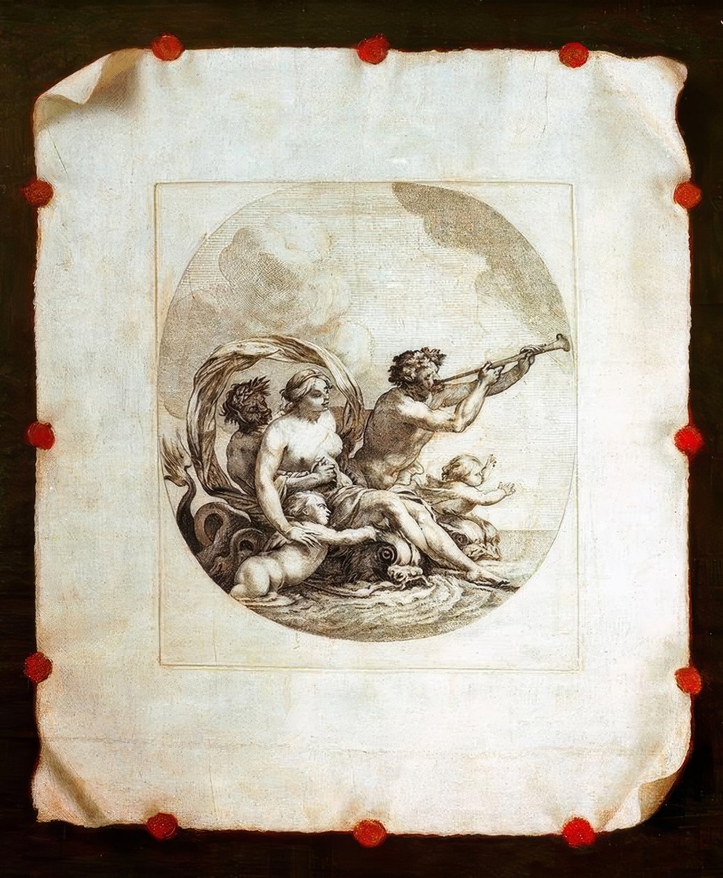 Trompe l’oeil Galatea rézmetszetével alkotó: Simon Vouet