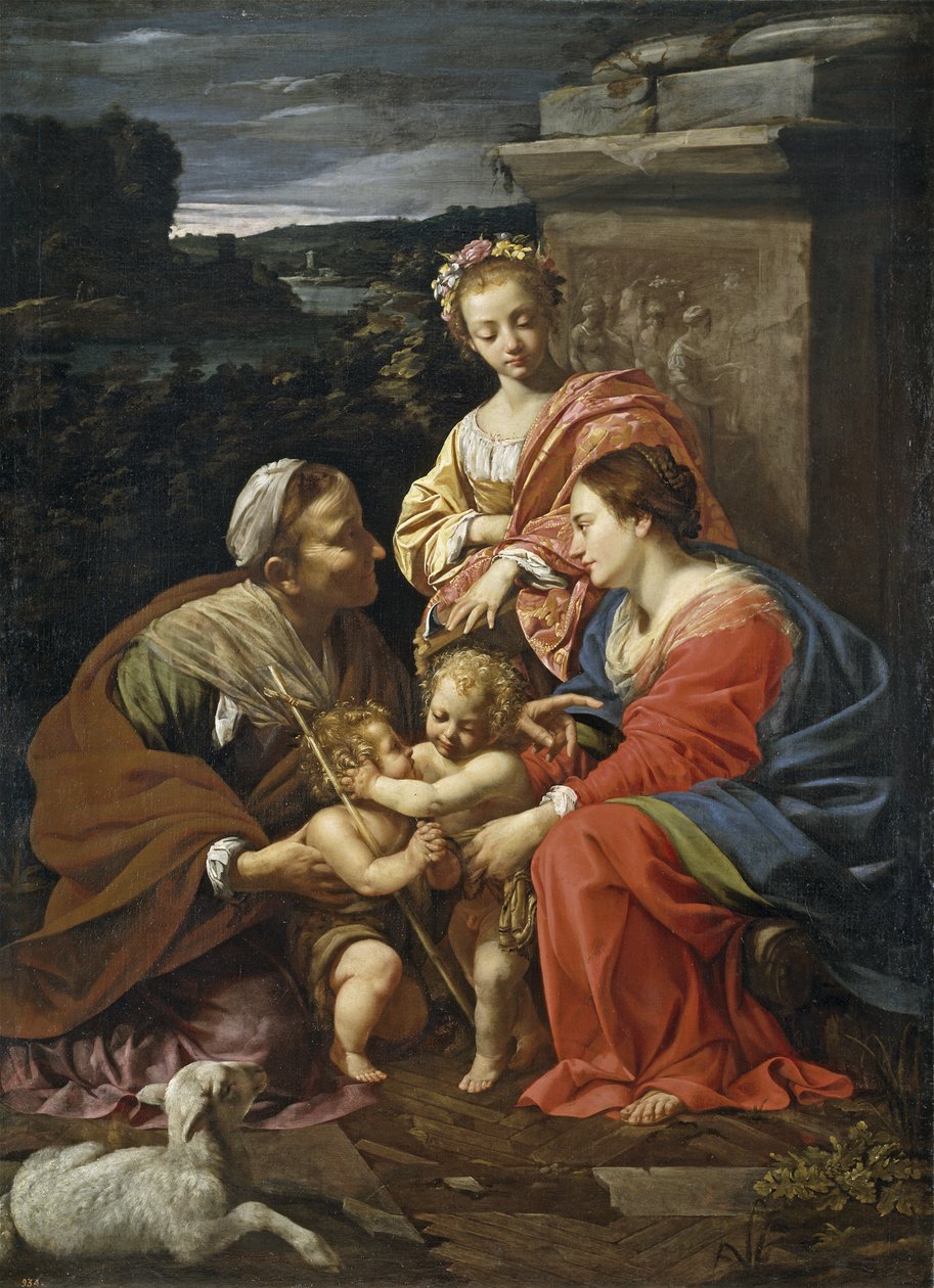 Szűz és gyermek Keresztelő Jánossal fiúként, Szent Erzsébet és Szent Katalin, 1625-1626 alkotó: Simon Vouet
