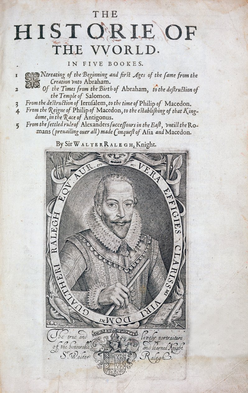 Címlap a The Historie of the World-ből, Sir Walter Raleigh, 17. század alkotó: Simon de Passe