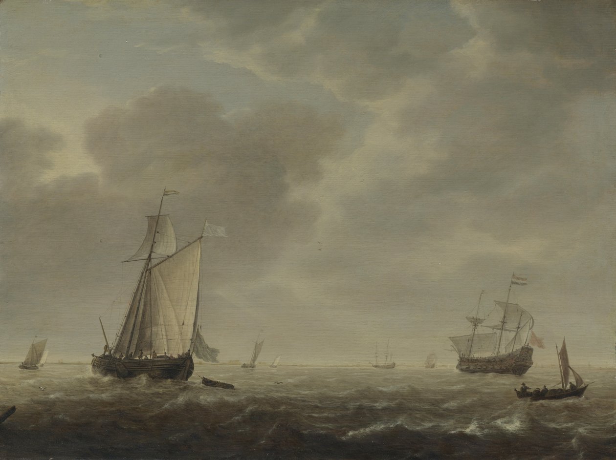 Egy holland hadiember és különféle hajók a szélben, c. 1640 alkotó: Simon de Vlieger