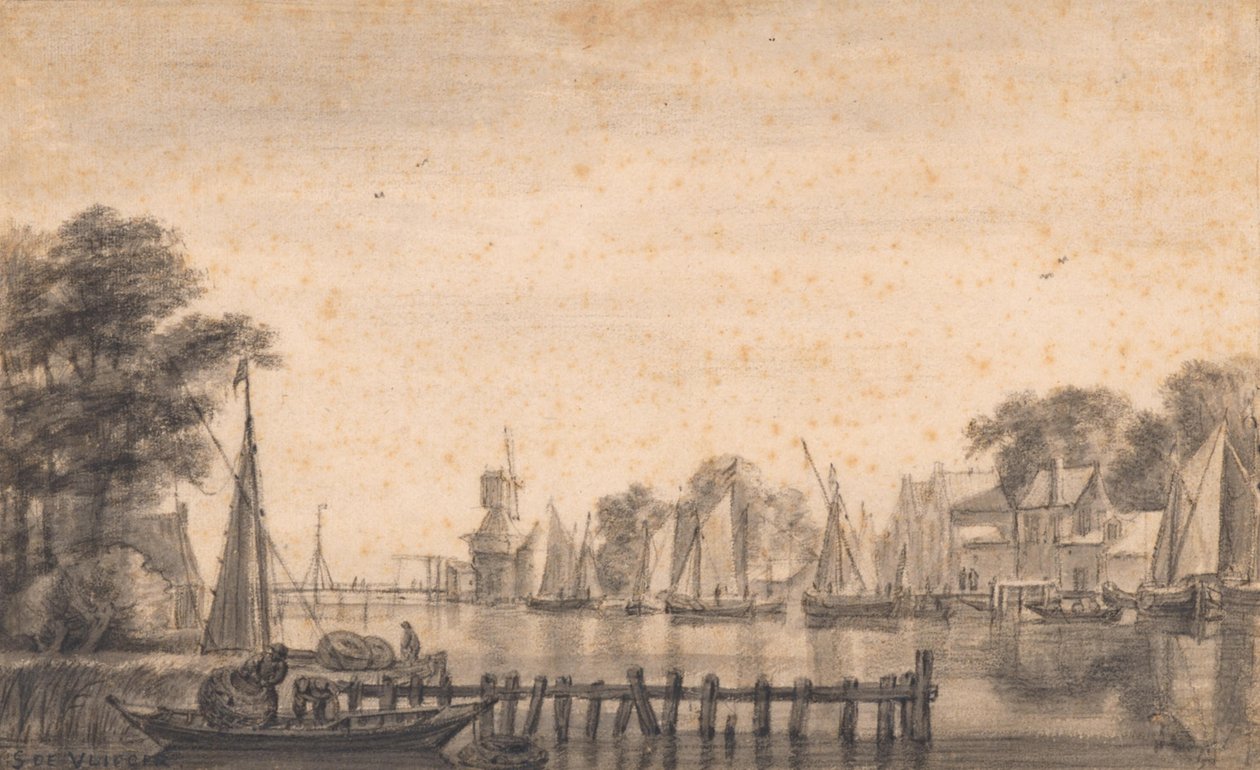 A Vecht Weespnél a „De Stinkerd” malommal alkotó: Simon de Vlieger