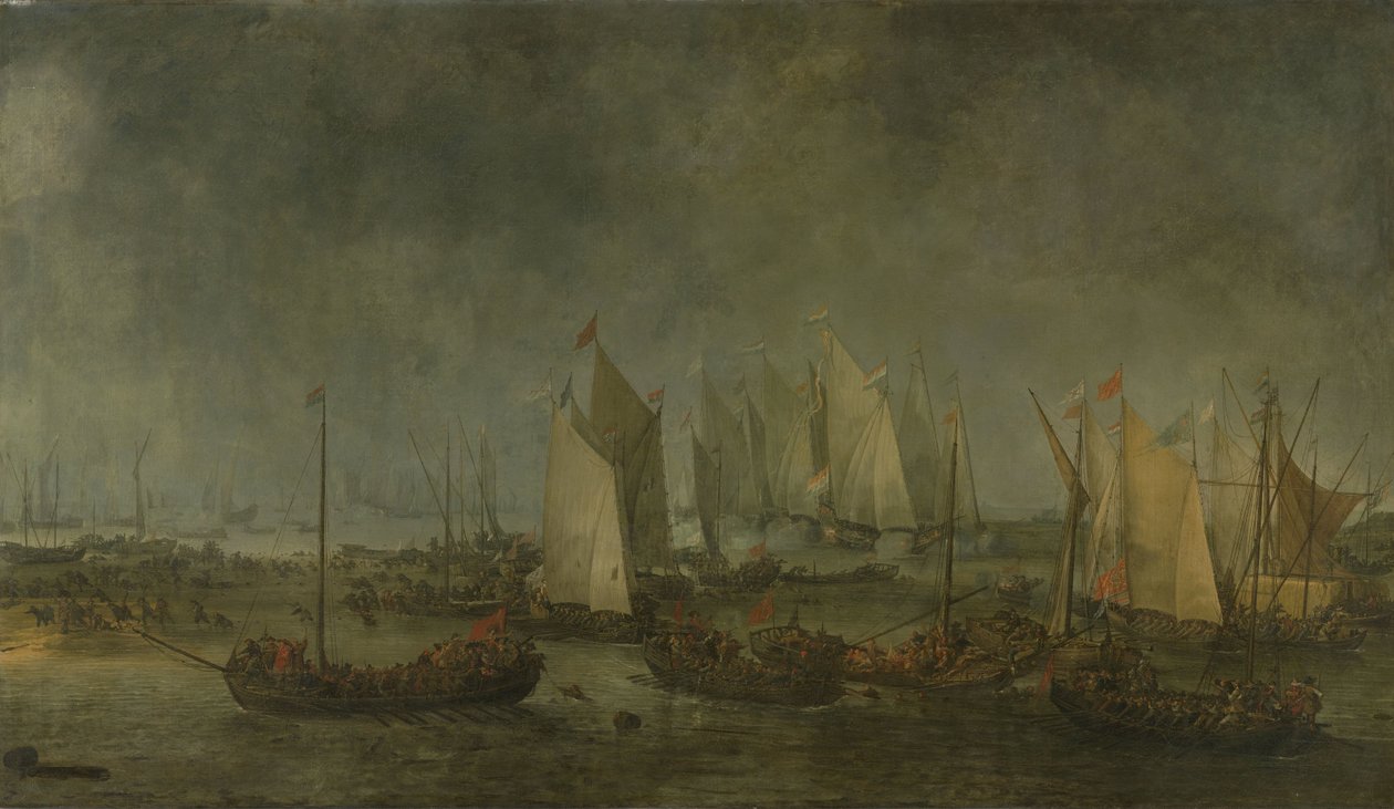 A holland és a spanyol flották közötti csata a Slaak-on 1631. szeptember 12-ről 13-ra virradó éjszaka alkotó: Simon de Vlieger