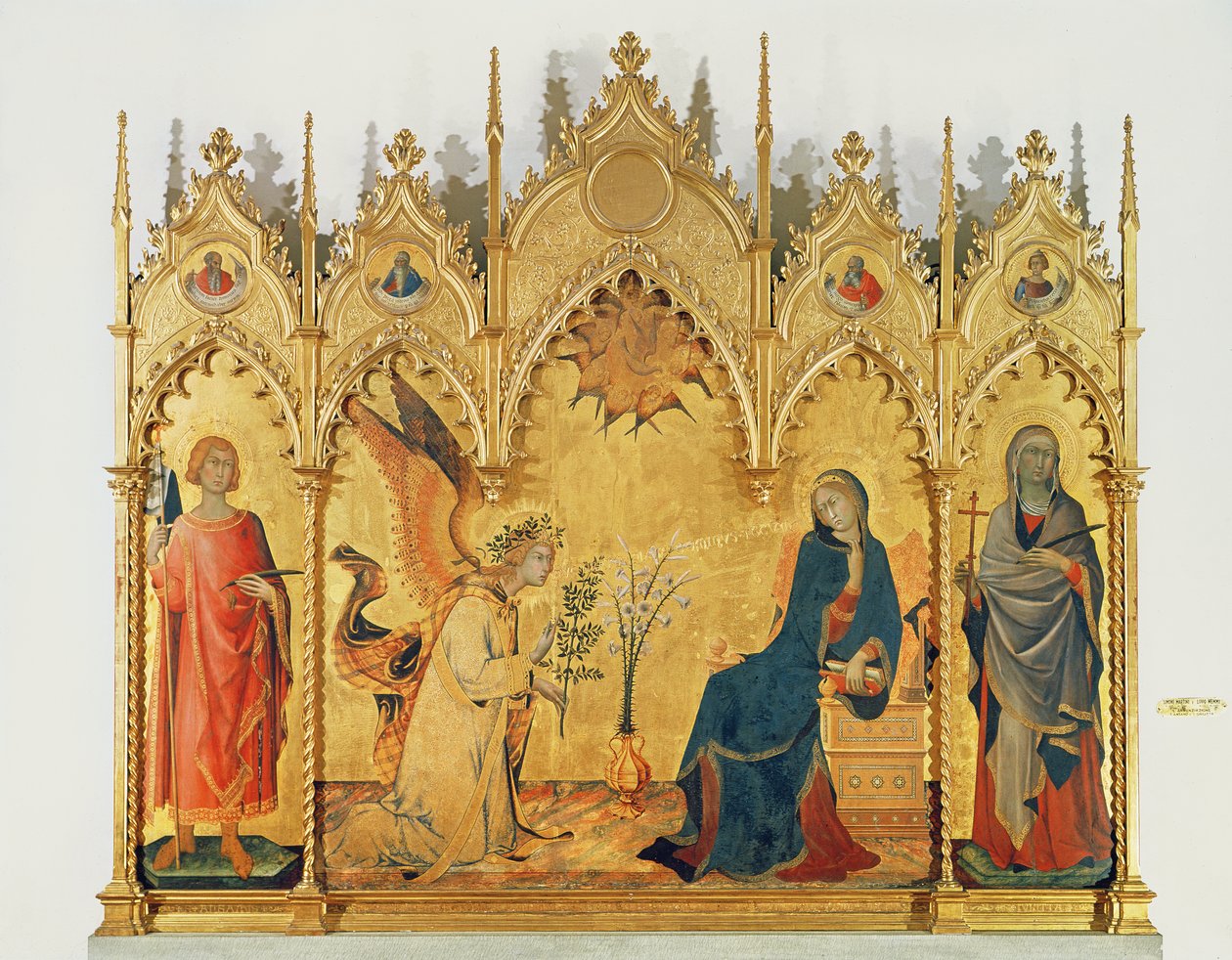 Angyali üdvözlet két szenttel és négy prófétával, 1333 (tempera a panelen) alkotó: Simone Martini