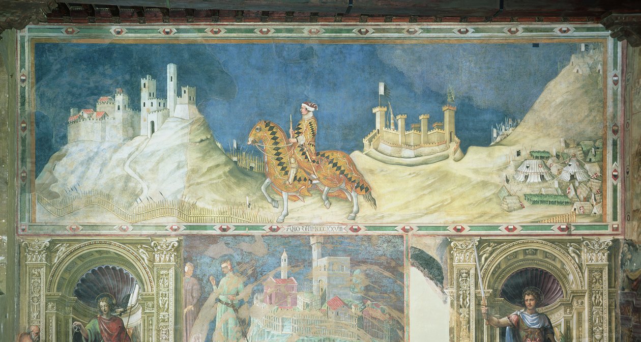 Megemlékezés Guidoriccio da Foglianoról Montemassi ostrománál, a Sala del Mappamondóból, 1328 alkotó: Simone Martini