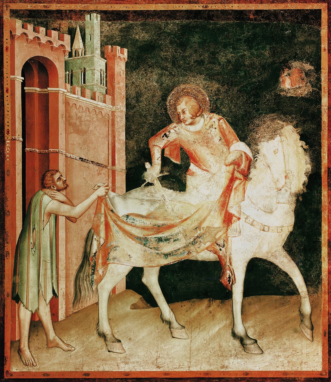Szent Márton köpenyét megosztva a koldussal, Szent Márton életéből, 1326-ból alkotó: Simone Martini