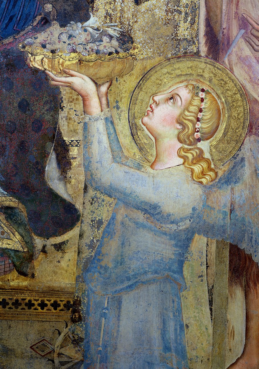 Maesta: Angyal virágot ajánl a Szűznek, 1315 freskórészlet az 51591-ből alkotó: Simone Martini