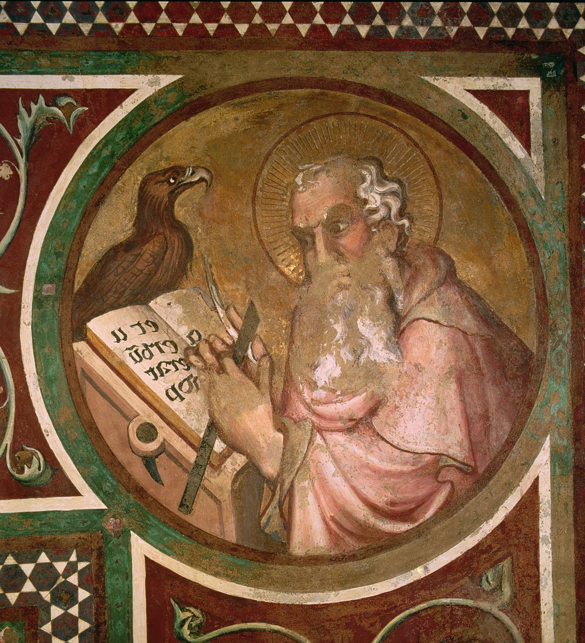 Maesta: Szent János evangélista, részlet a keretből, 1315 (51591 részlet) alkotó: Simone Martini
