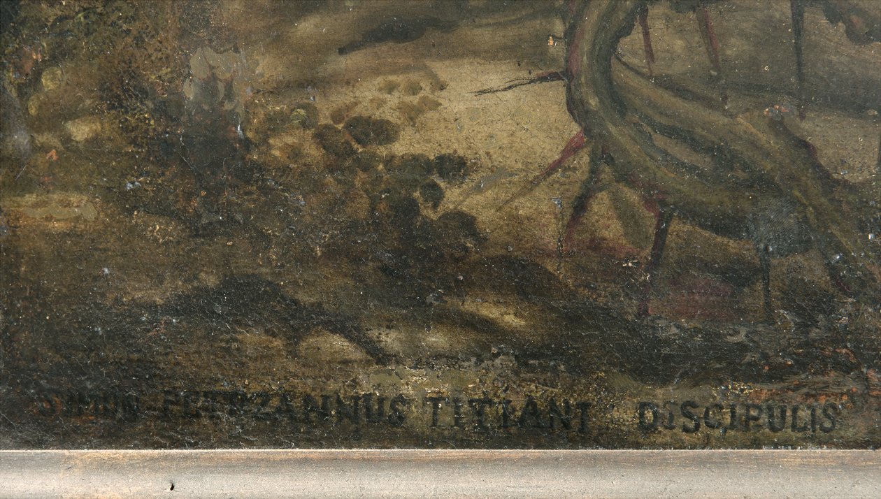 A művész aláírása, Krisztus siralma részlete (3704260 részlet) alkotó: Simone Veneziano Peterzano