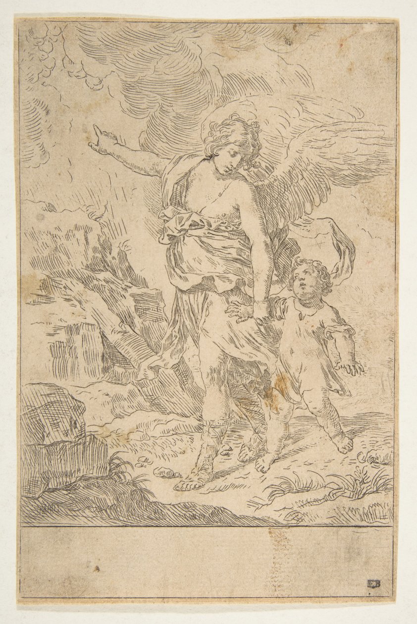 Egy gyermekkel sétáló őrangyal, kb. 1640. alkotó: Simone Cantarini