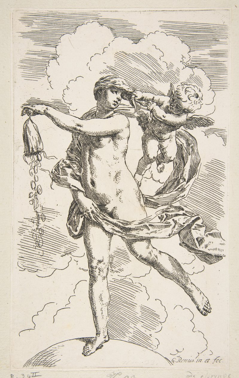 A földgömbön álló szerencse érmékből ürít, kb. 1635-1636. alkotó: Simone Cantarini