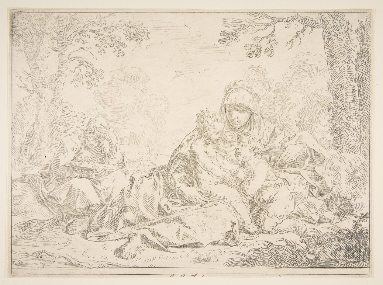 Szent Család Keresztelő Szent Jánossal, kb. 1637-1640. alkotó: Simone Cantarini