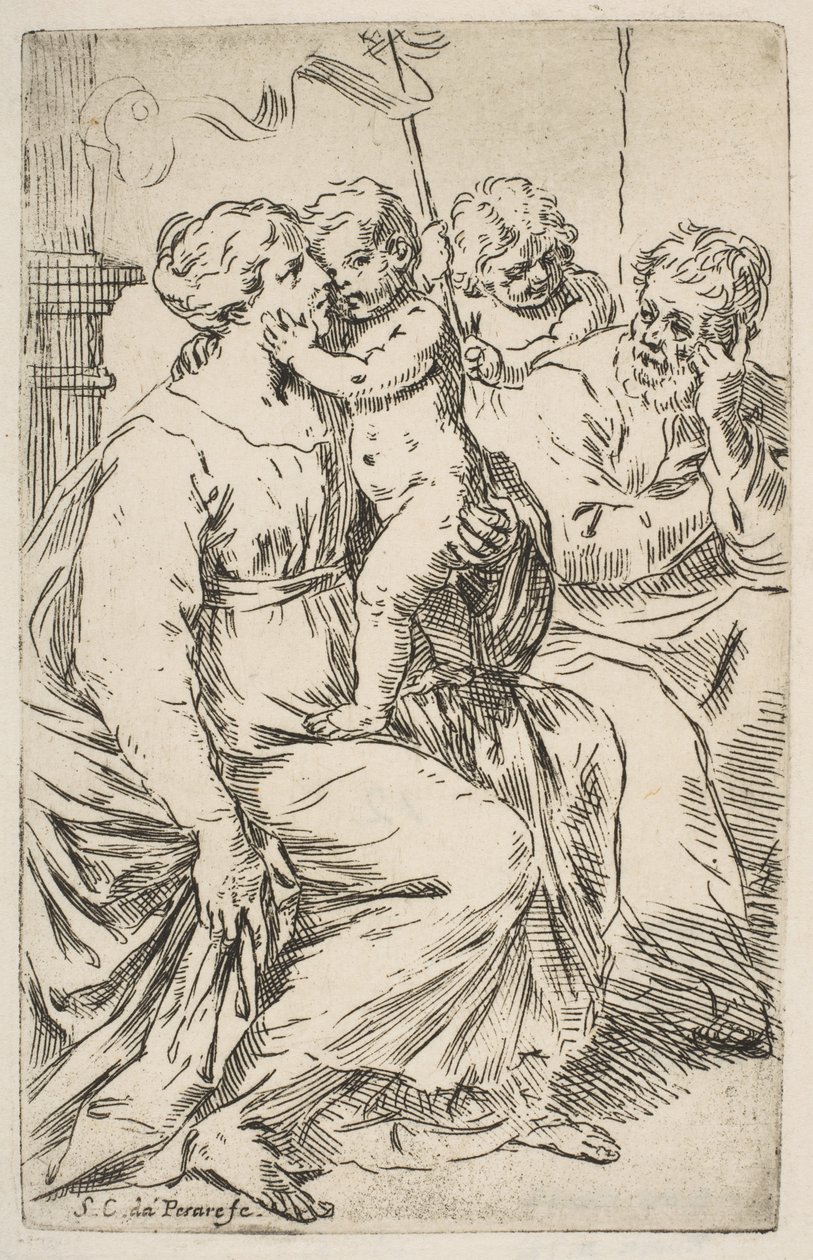 Szent Család Keresztelő Szent Jánossal, kb. 1640-1642. alkotó: Simone Cantarini