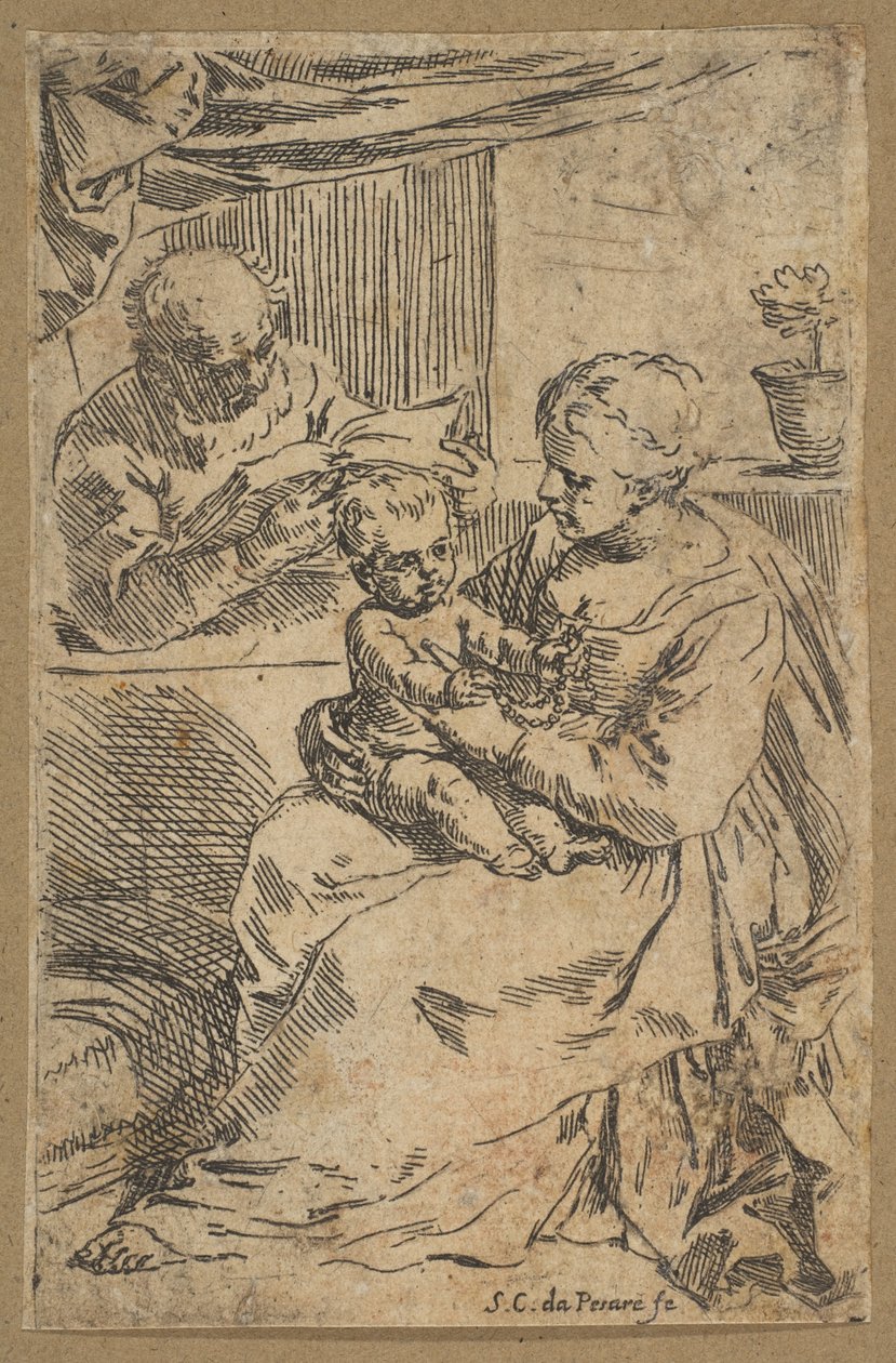 Szent Család rózsafüzérrel, kb. 1640-1642. alkotó: Simone Cantarini