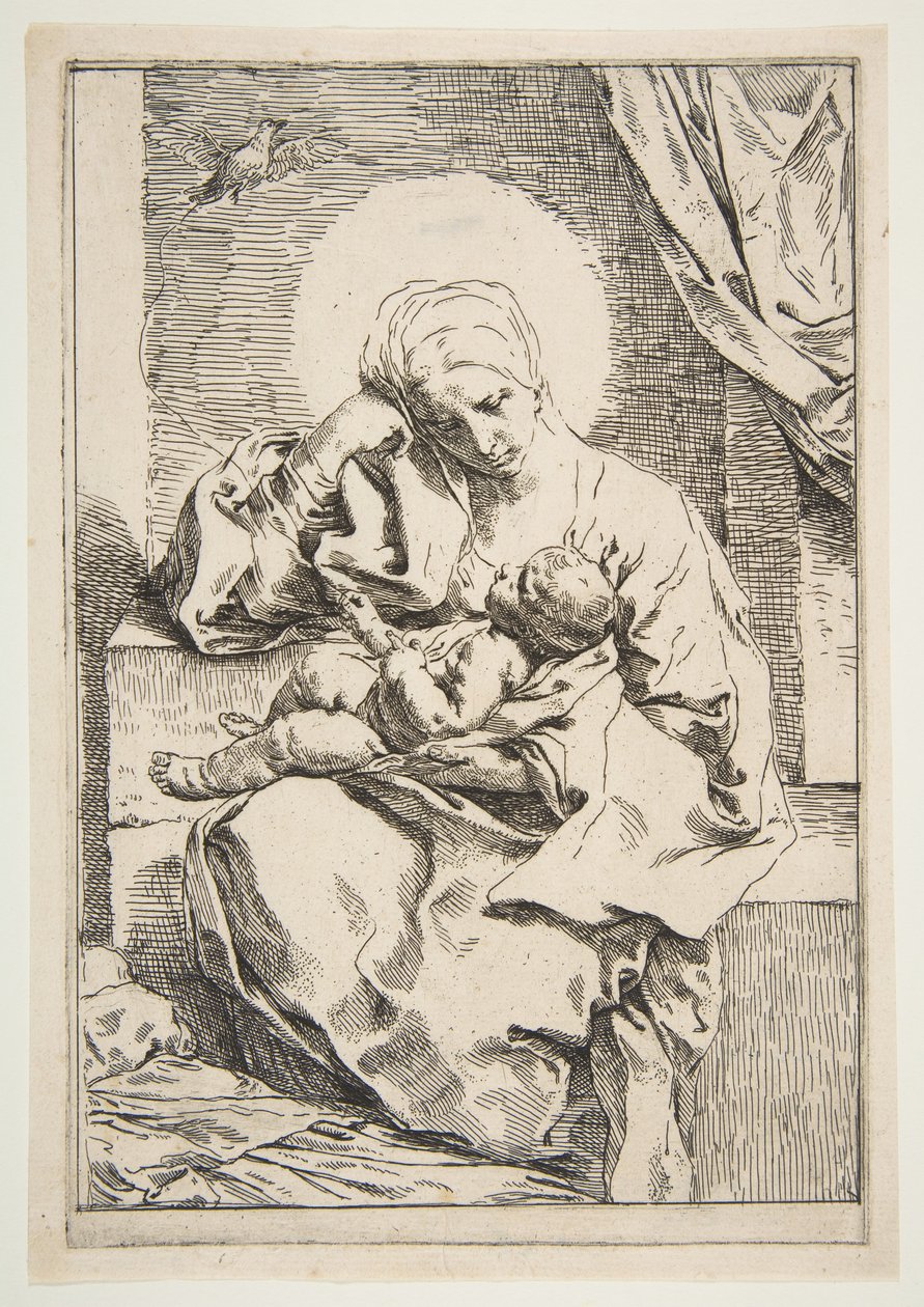 Madonna és gyermeke madárral, kb. 1635-1636. alkotó: Simone Cantarini