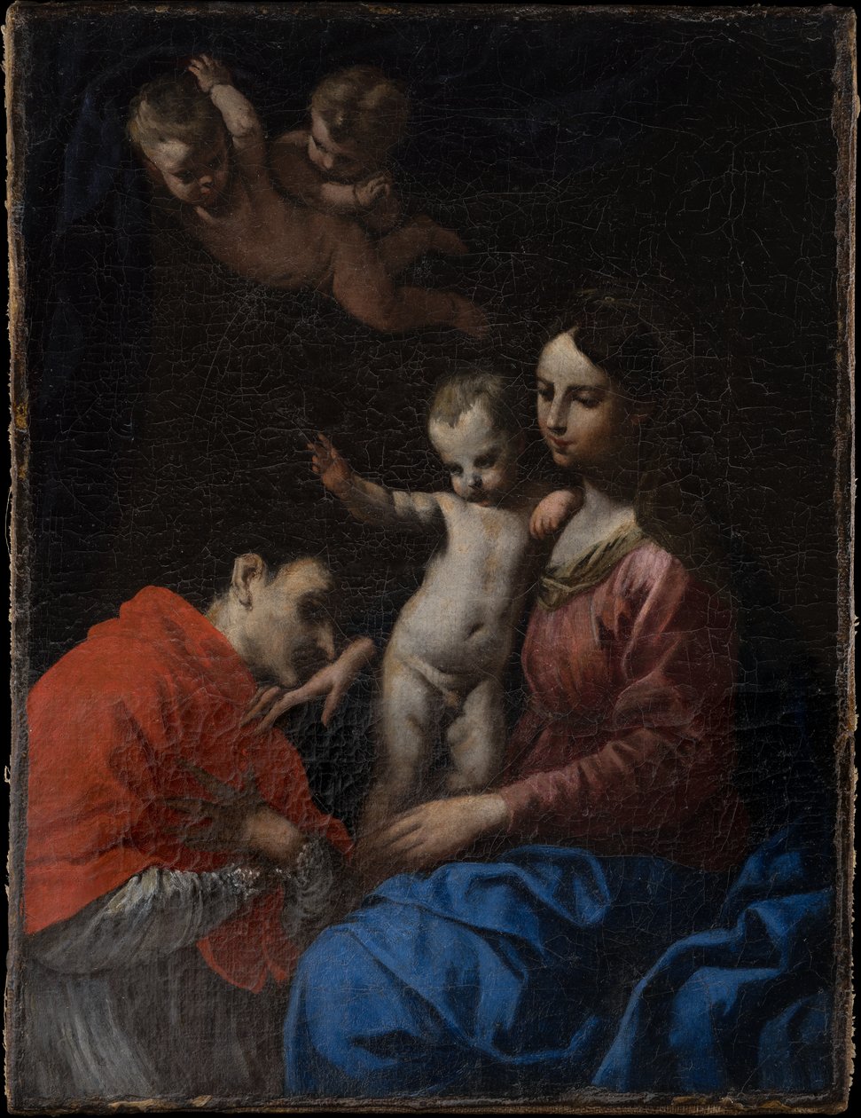 Madonna és a Gyermek, akiket Szent Károly Borromeo imádott alkotó: Simone Cantarini