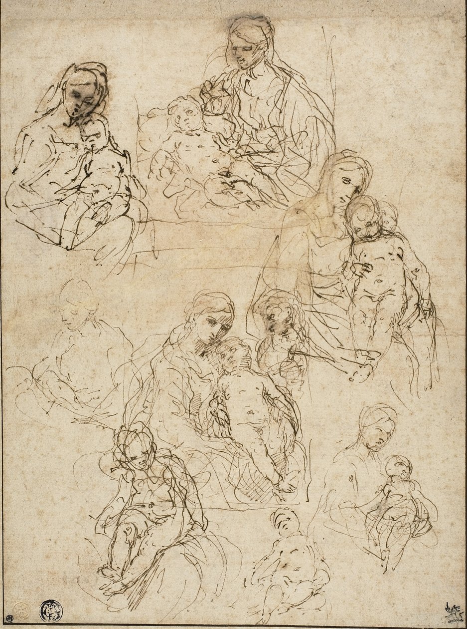 Vázlatok a Szűzről és a Gyermekről, valamint a Szent Családról, 1642-48 alkotó: Simone Cantarini