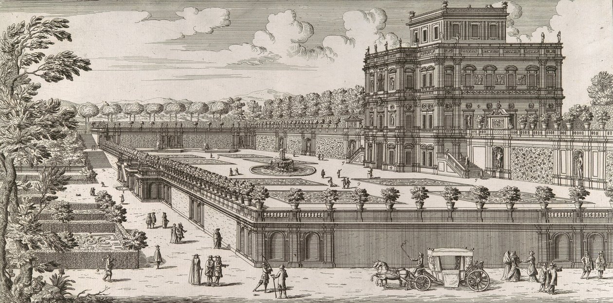 Kilátás a Palazzo Pamphili homlokzatára és kertjére Secondo Prospetto Pe... után alkotó: Simone Felice