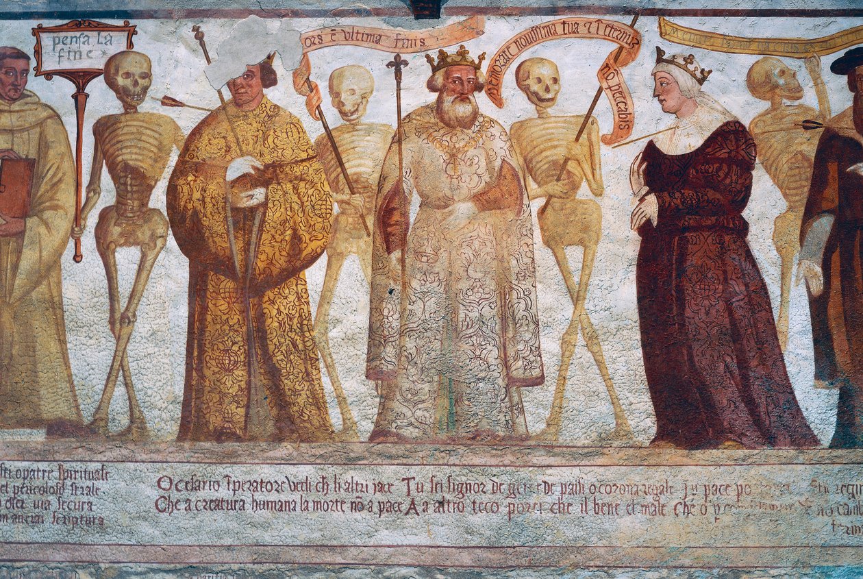Halál a császárral, a királlyal és a királynővel, részlet a Haláltánc című filmből alkotó: Simone II Baschenis