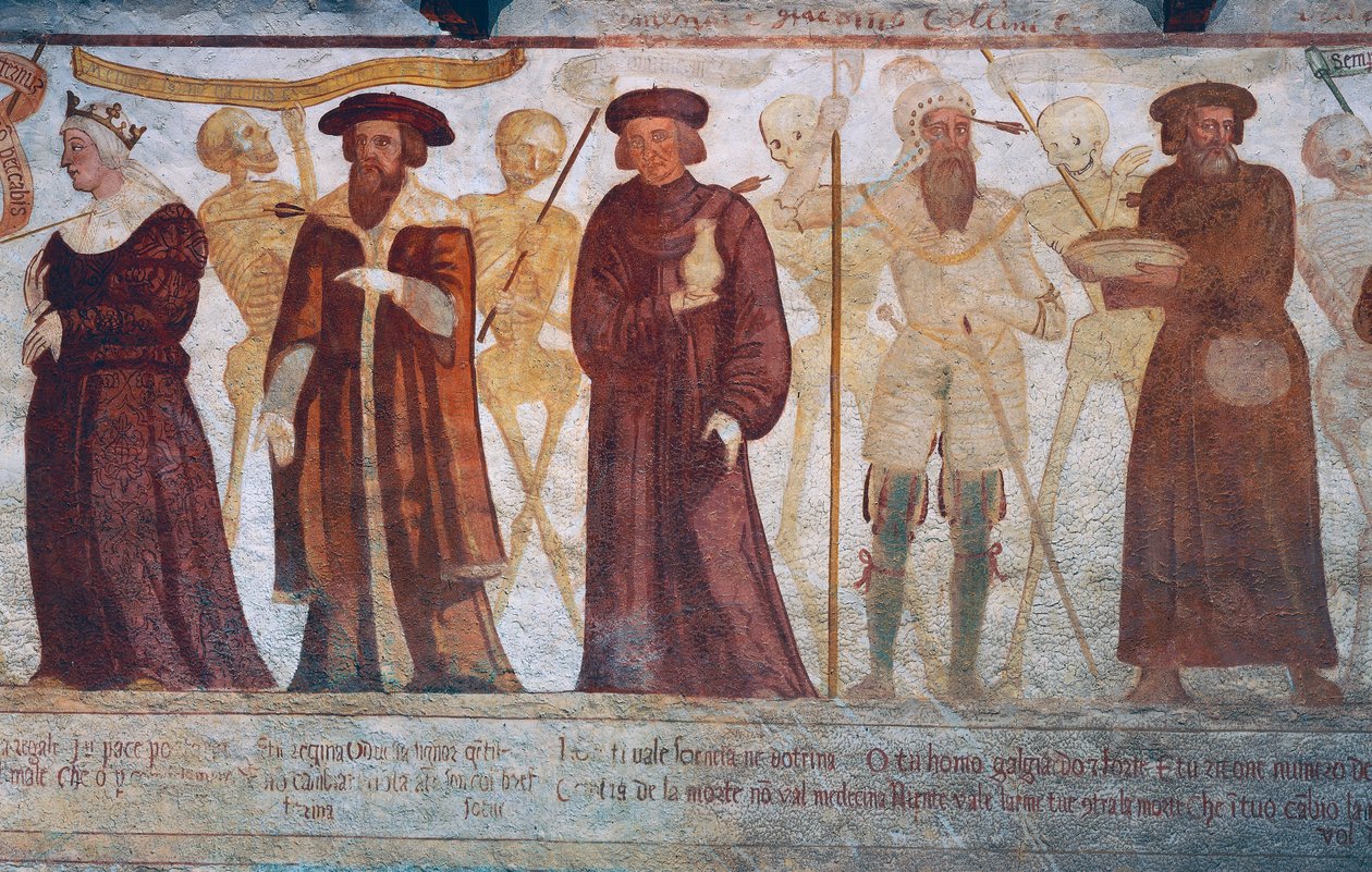 Halál a királynővel, a herceggel, a doktorral és a gazdag fösvényrel, részlet a Haláltánc című filmből alkotó: Simone II Baschenis