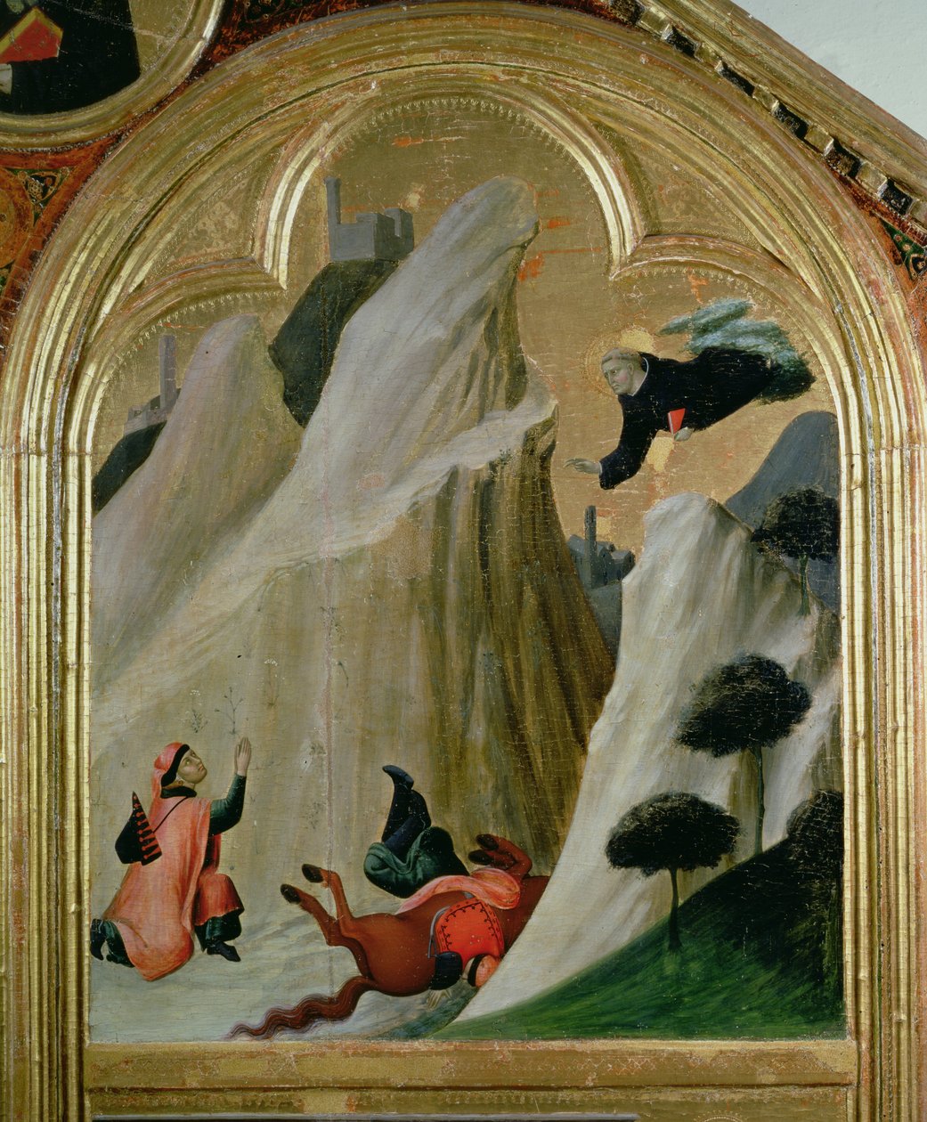 Agostino Megmenteni egy embert, aki leesett a lováról, a Boldogságos Agostino Novello oltáráról, 1328 körül alkotó: Simone Martini