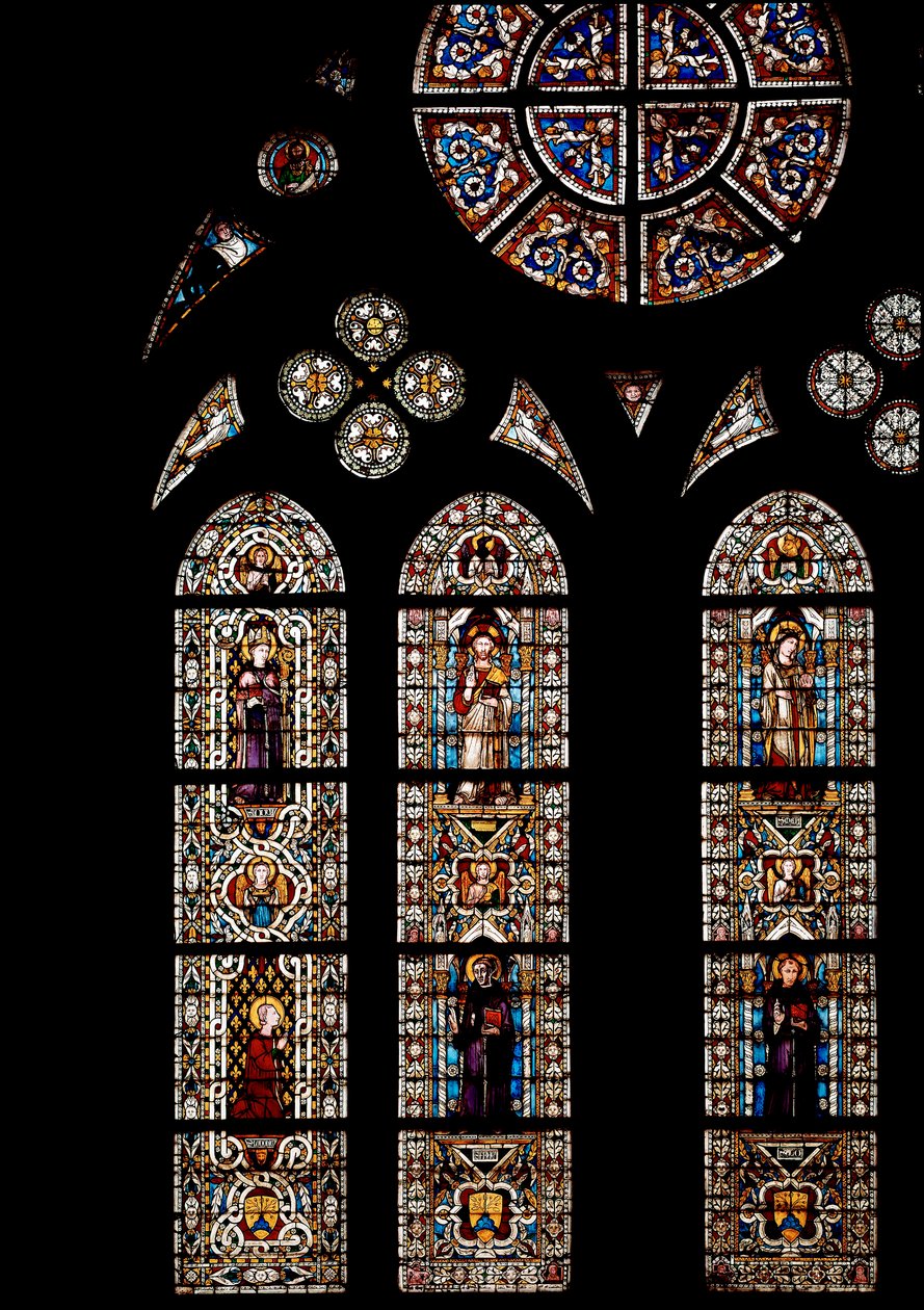 Az evangélisták felső szimbólumainál, alatta a San Ludovico di Tolosa (Anjou-i Lajos vagy Toulouse-i Szent Lajos) alkotó: Simone Martini