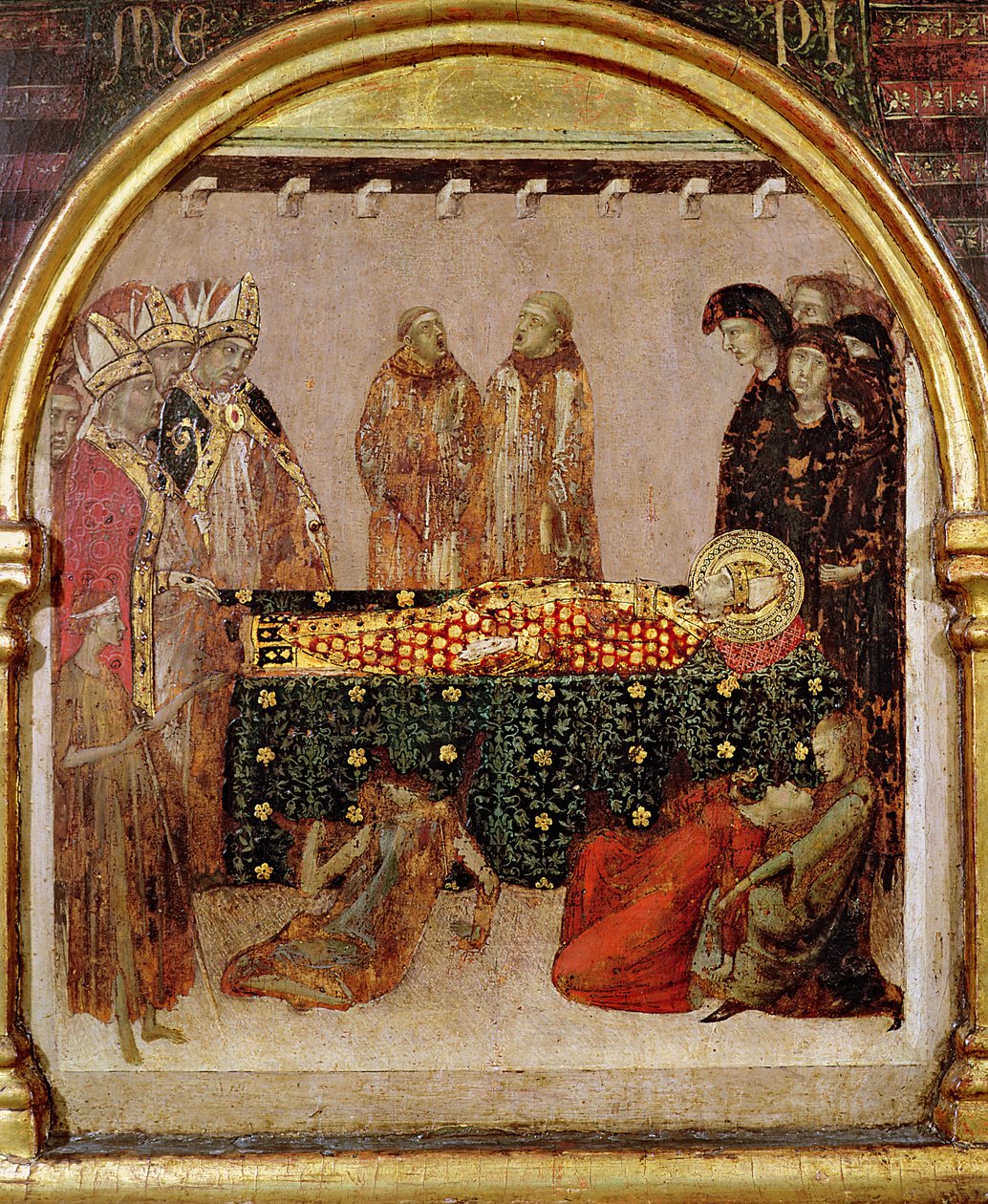 Betegek gyógyítása Toulouse-i Szent Lajos (1274-97) halálának napján predella tábla Toulouse-i Szent Lajos oltáráról, 1317 (tempera a panelen) alkotó: Simone Martini