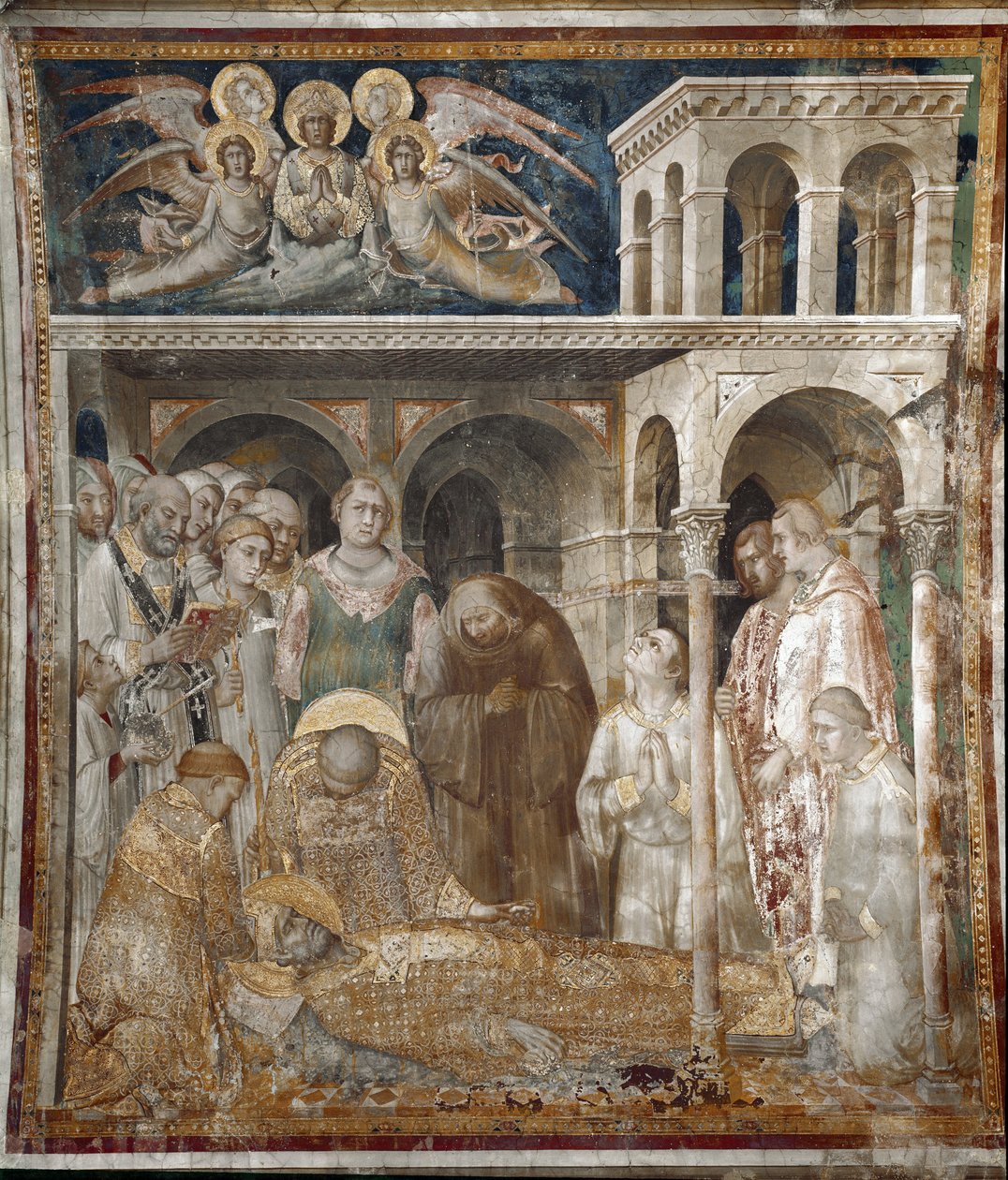 Freskó Szent Márton életéről. Szent Márton halála. Simone Martini (1280-1344) festménye. Freskó alkotó: Simone Martini
