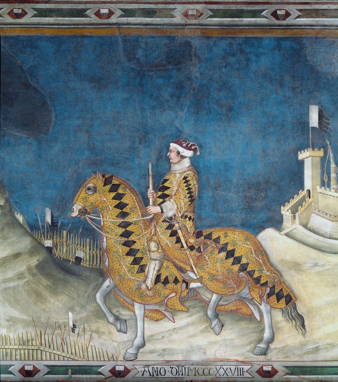 Guidoriccio da Fogliano. Guido Riccio da Fogliano (meghalt 1352-ben), a sienai hadsereg parancsnoka (condottiero), a maremmai (maremmai) Montemassi várának elfoglalása során 1328-ban. Simone Martini (1284-1344) freskója alkotó: Simone Martini
