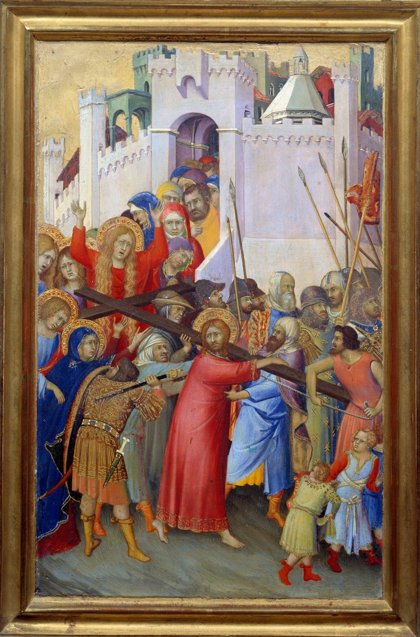 Le portement de croix Simone Martini (kb. 1284-1344) festménye fára Dim. 0,3x0,2 m - A kereszthordás. Simone Martini (kb. 1284-1344) festménye fára. 0,3 x 0,2 m. Louvre Múzeum, Párizs alkotó: Simone Martini
