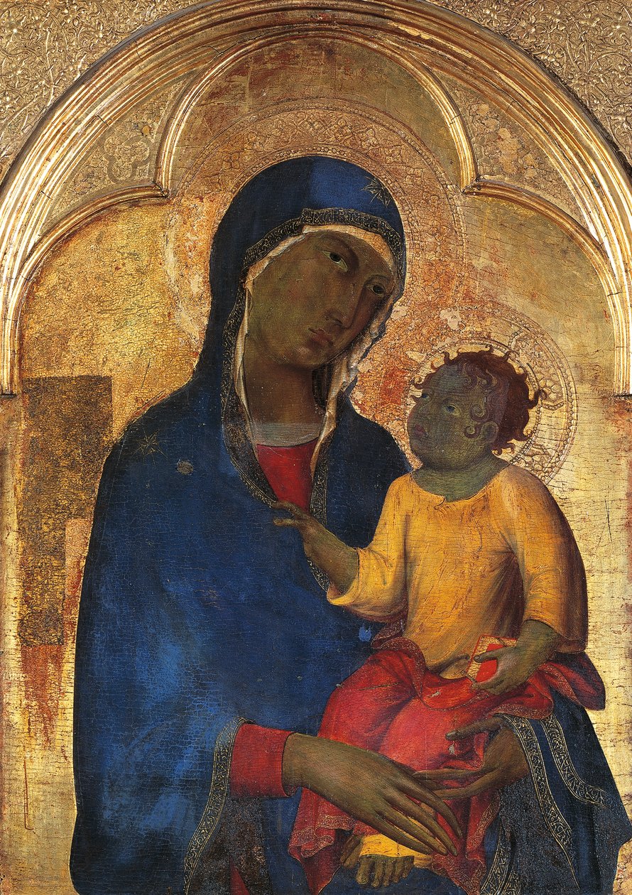 Madonna és gyermek, részlet Simone Martini (1283-1344) San Domenico oltárából, tempera és arany fatáblán alkotó: Simone Martini