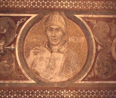 Maesta: Szent Ágoston, részlet a keretből alkotó: Simone Martini