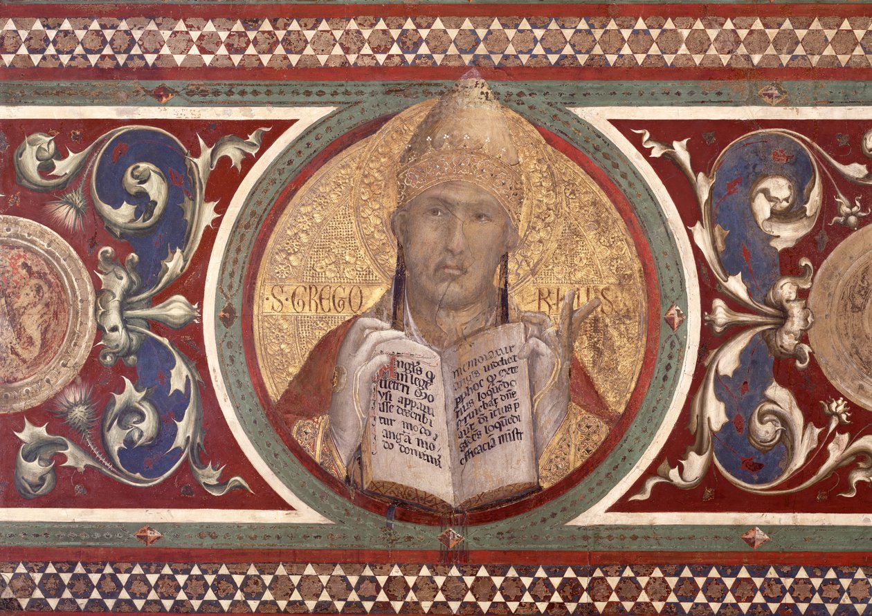 Maesta: Szent Gergely, részlet a keretből, 1315 freskó részlet az 51591-ből alkotó: Simone Martini