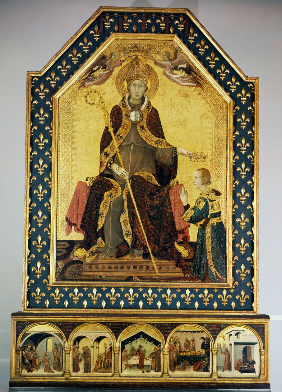 Szent Lajos toulouse-i püspök megkoronázta testvérét, Anjou Róbertet, Nápoly királyát alkotó: Simone Martini