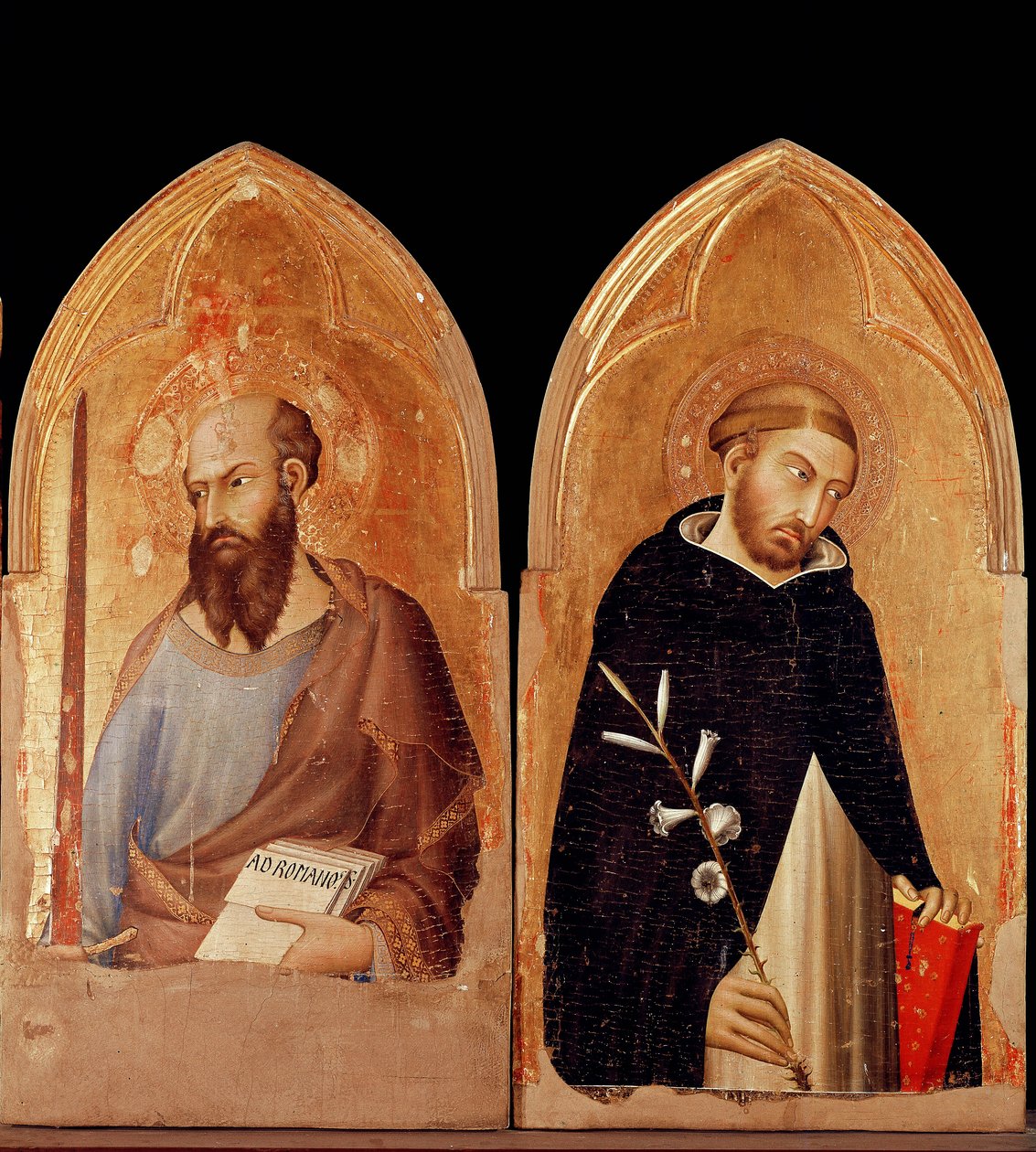 Szent Pál és Szent Domonkos. Orvietói poliptichon (tempera és arany a panelen alkotó: Simone Martini
