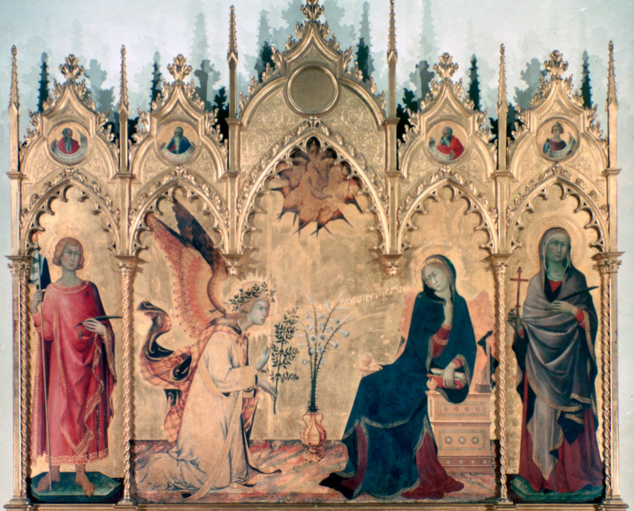 Az Angyali üdvözlet és két szent, 1333 alkotó: Simone Martini