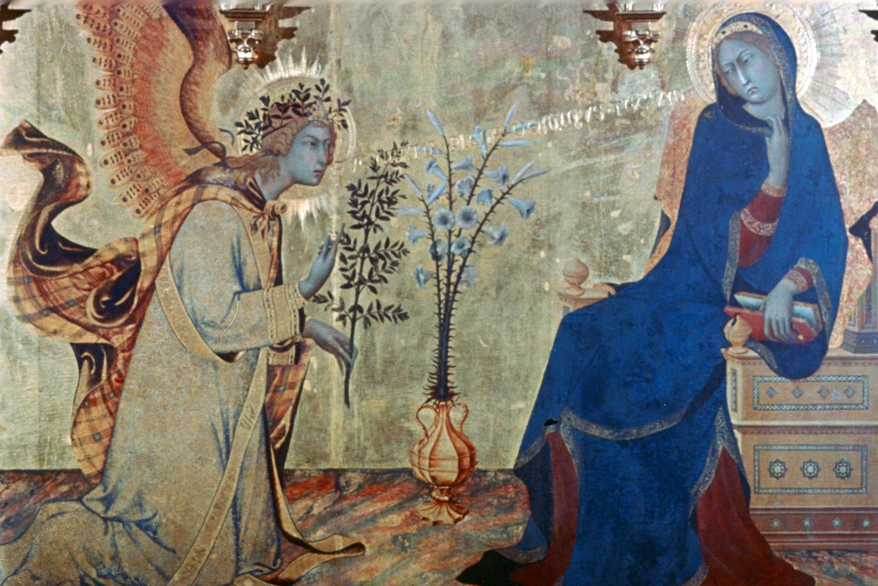 Az Angyali üdvözlet és két szent, részlet, 1333 alkotó: Simone Martini