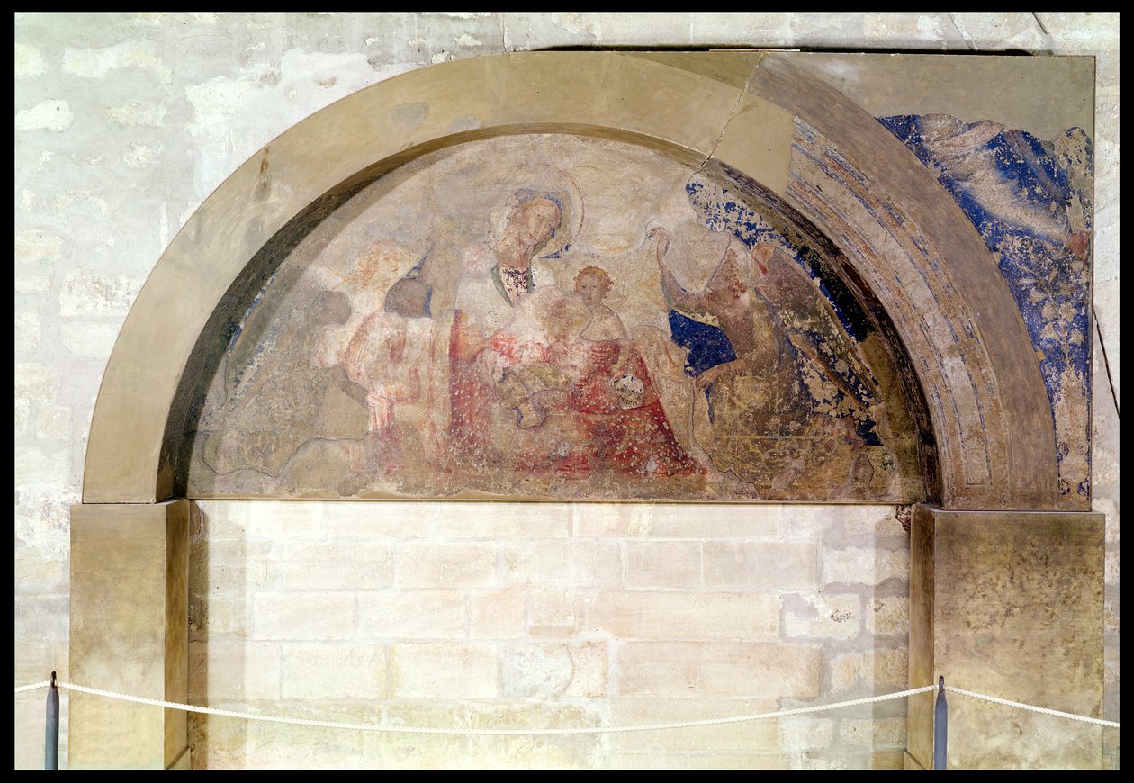 Az alázatosság Szűzét ábrázoló timpanon a gyermek Krisztussal, angyalokkal körülvéve, 1341 alkotó: Simone Martini
