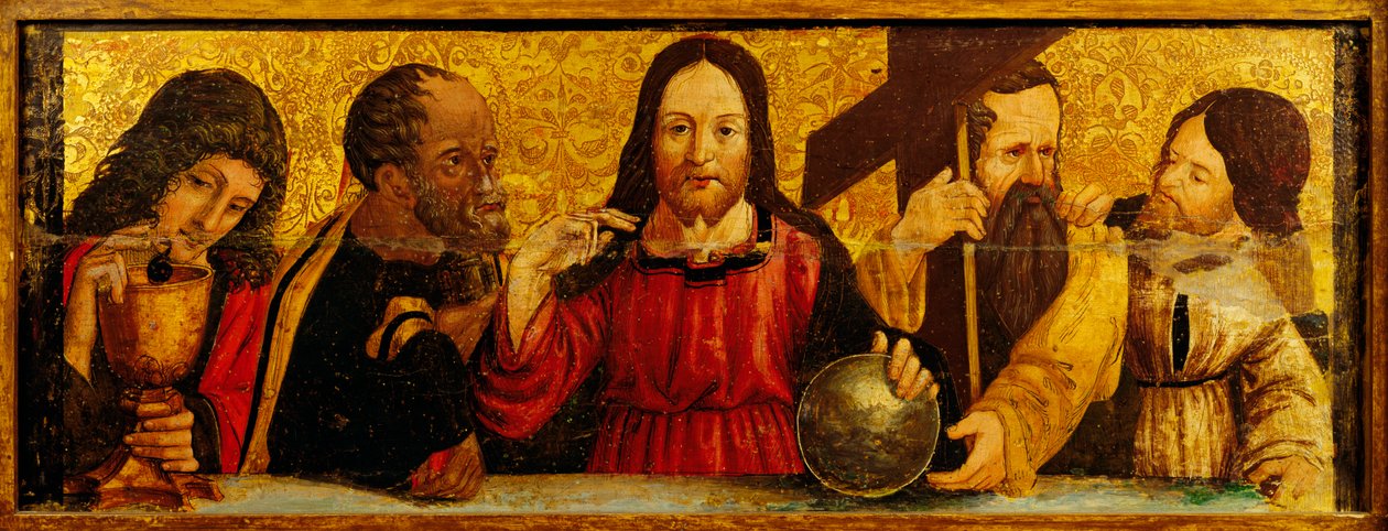 Utolsó vacsora, részlet Simone da Firenze poliptichonjának predellájáról, fára festett részlet, Szent Péter és Pál templom, San Chirico Raparo, Potenza, Olaszország. alkotó: Simone da Firenze