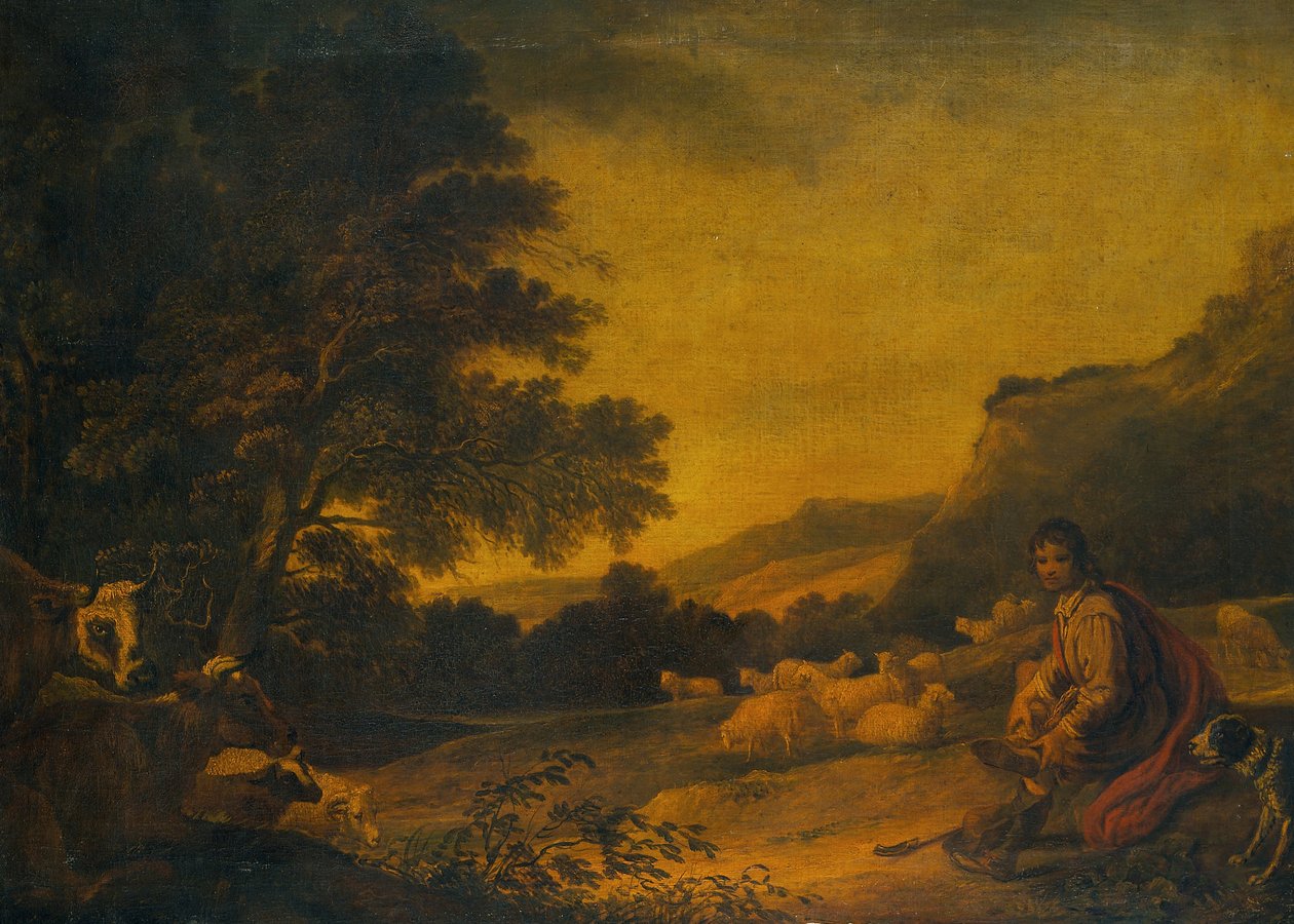 Táj szarvasmarhával (fiatal pásztor nyájával) alkotó: Sir Peter Francis Bourgeois