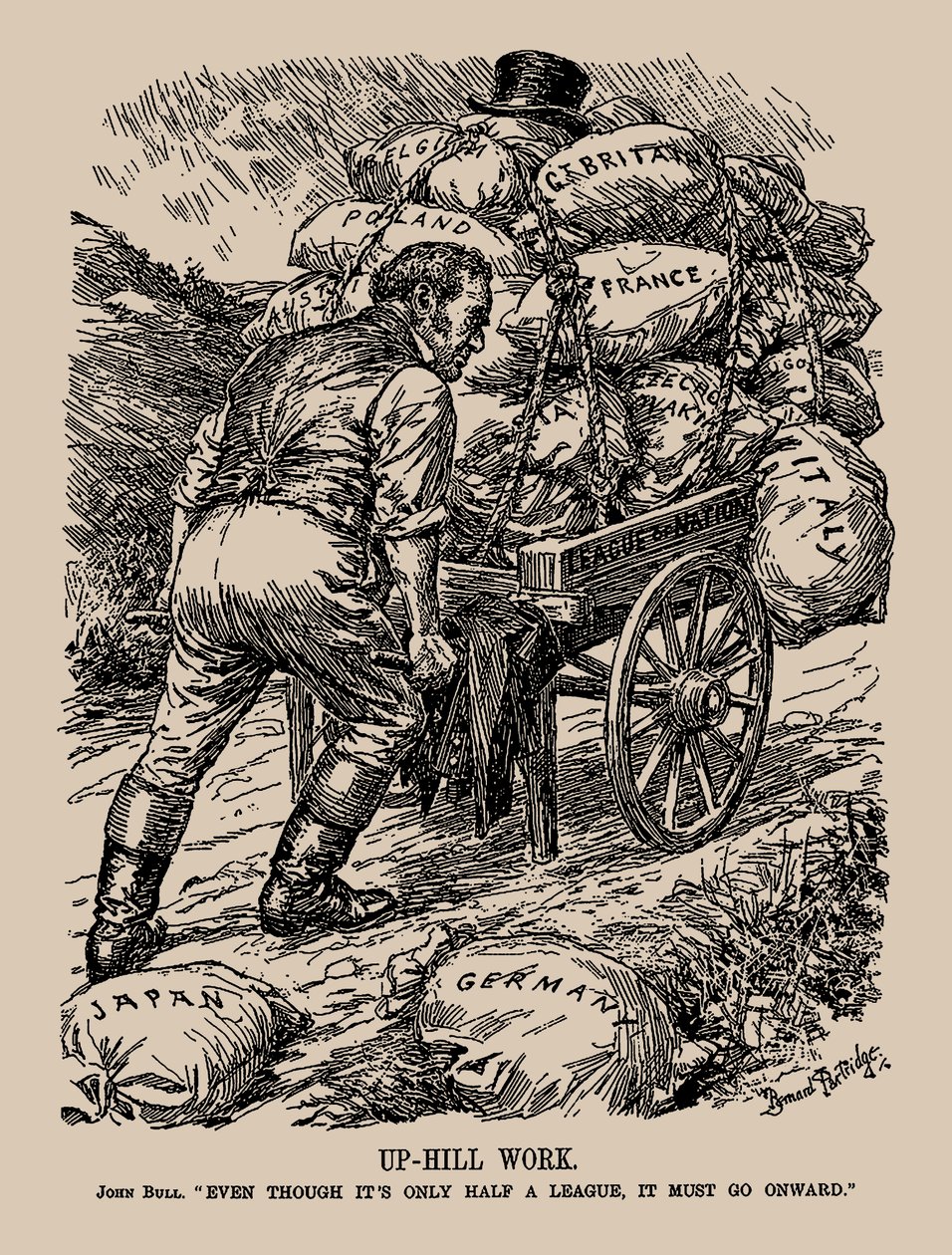 Felfelé-hegyi munka. John Bull. Annak ellenére, hogy ez csak egy fél liga, tovább kell mennie, 1935. alkotó: Sir Bernard Partridge
