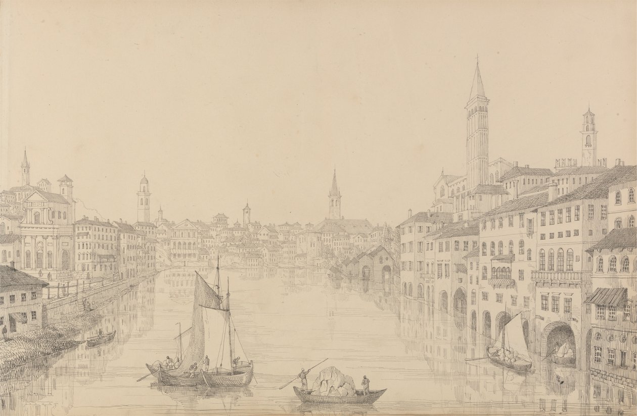 30 megtekintést tartalmazó album Tirolban és Olaszországban: Verona városa a hídról, 1840. november 1. alkotó: Sir Charles D