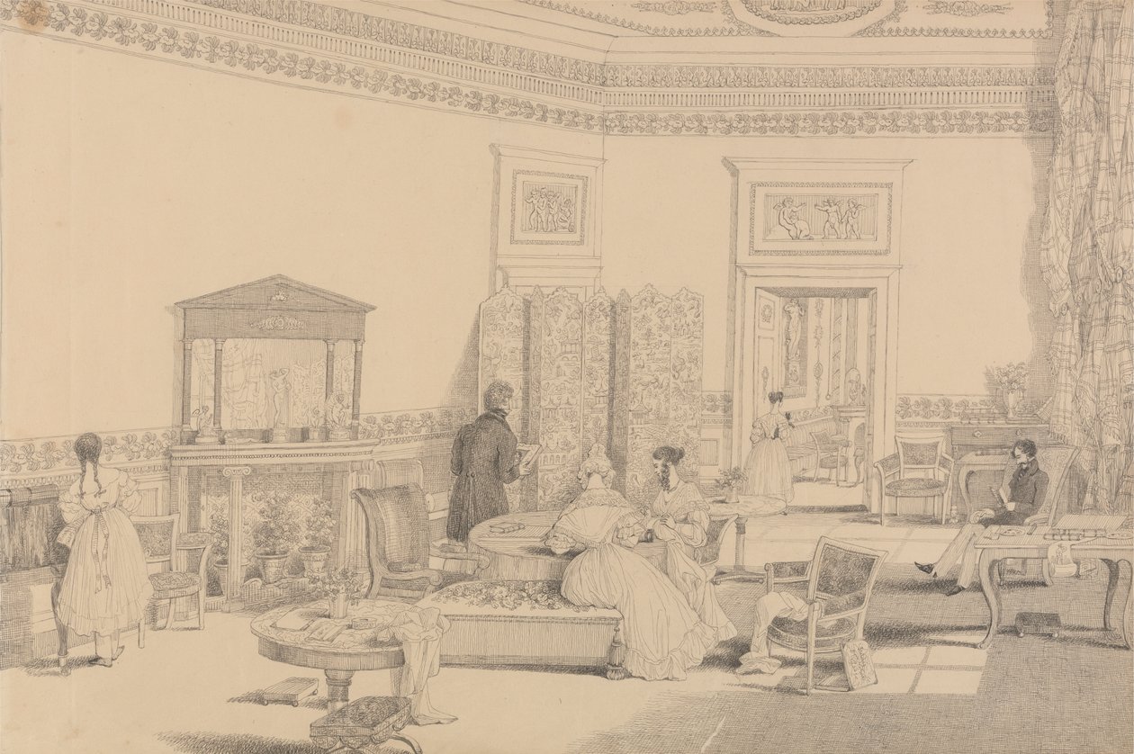 30 megtekintést tartalmazó album Tirolban és Olaszországban: Drawing Room, Casino Pecori, 1841. október 12. alkotó: Sir Charles D